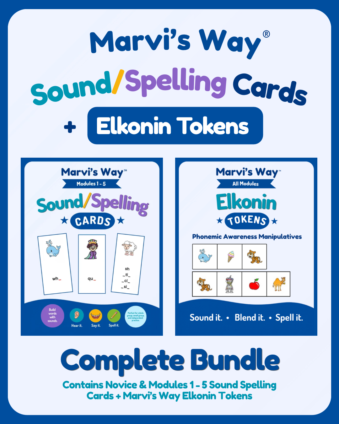 Complete Sound/Spelling Cards and Elkonin Tokens Bundle